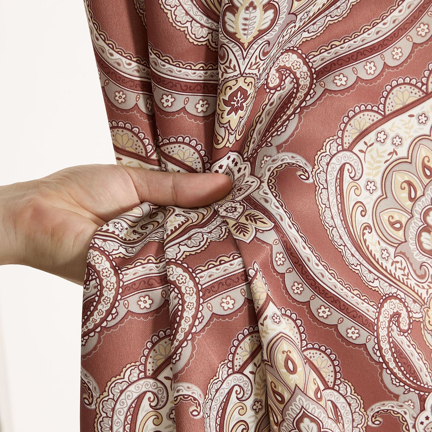 Messina Medallion Paisley Floral Damask Back Tab Rod Pocket Room Darkening Window Curtains - Pair