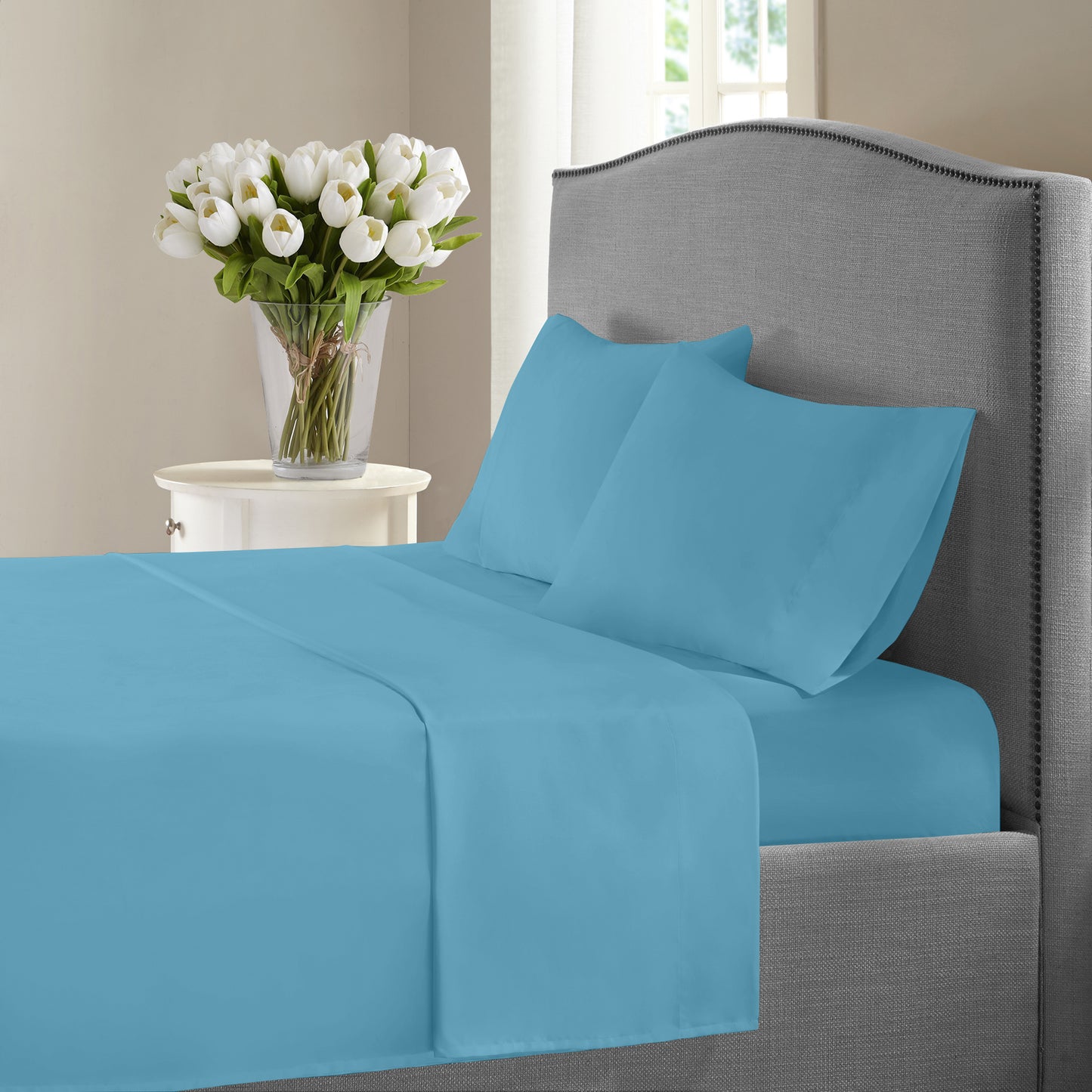 New York Collection 1200 Thread Count Solid Deep Pocket 100% Cotton Sheet Set