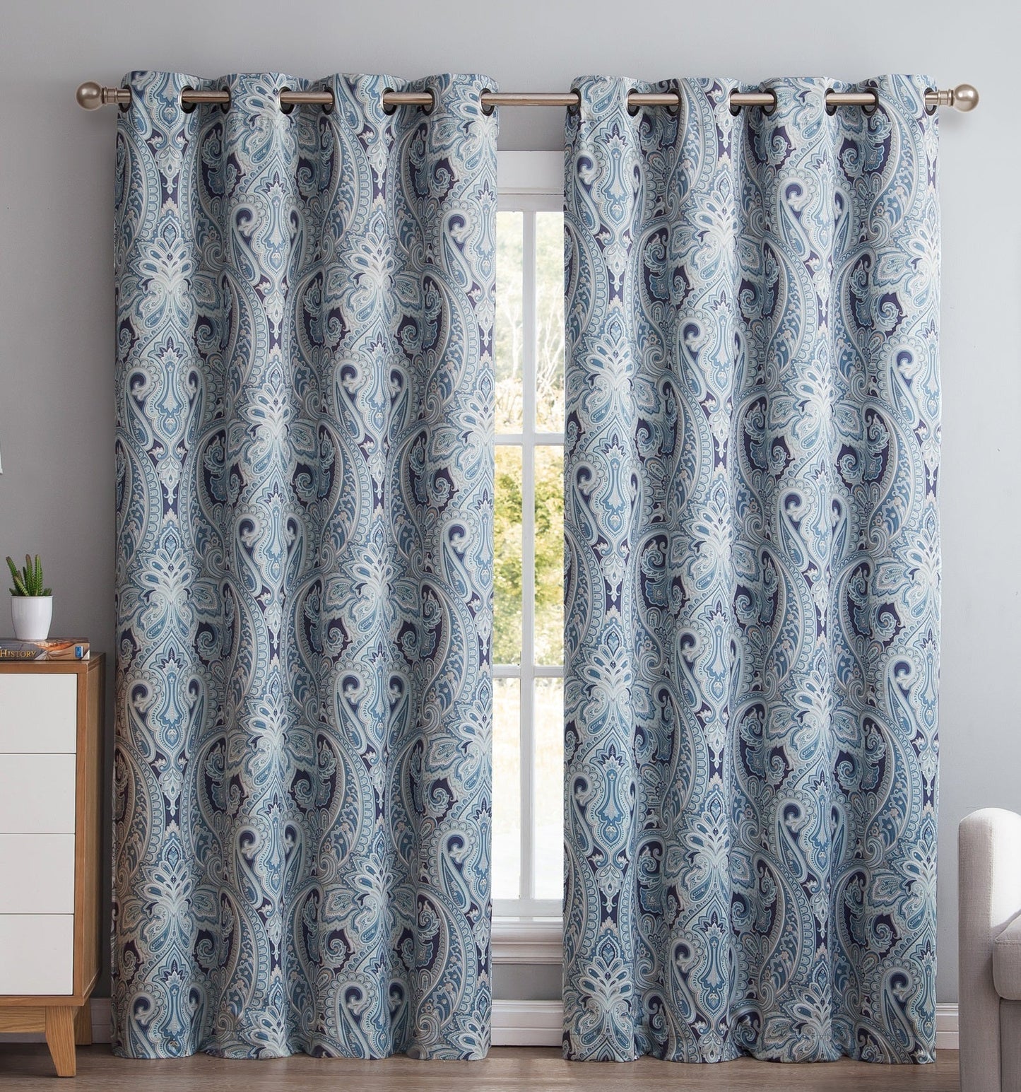 Paris Paisley Floral Room Darkening Grommet Curtain Panels