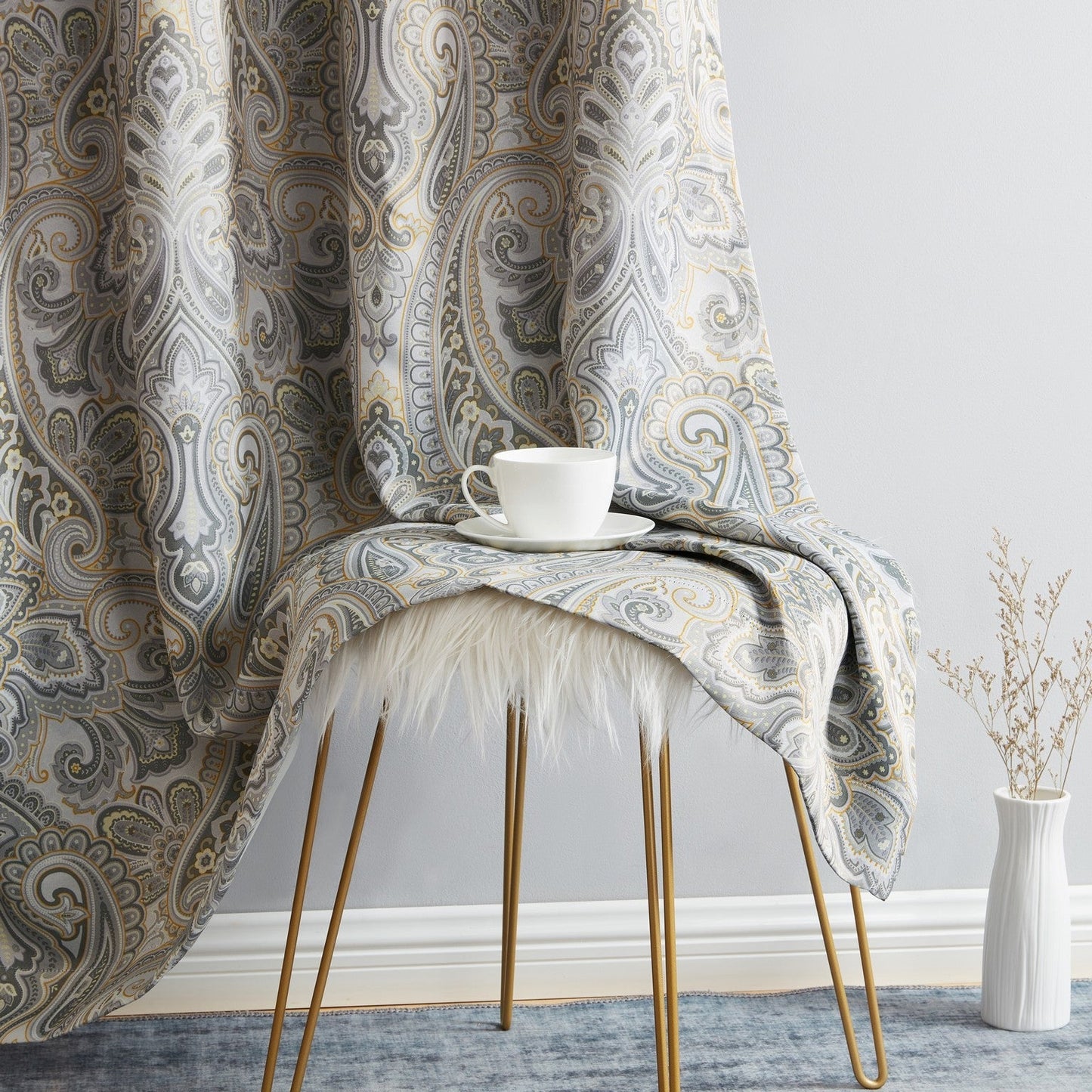 Paris Paisley Floral Room Darkening Grommet Curtain Panels