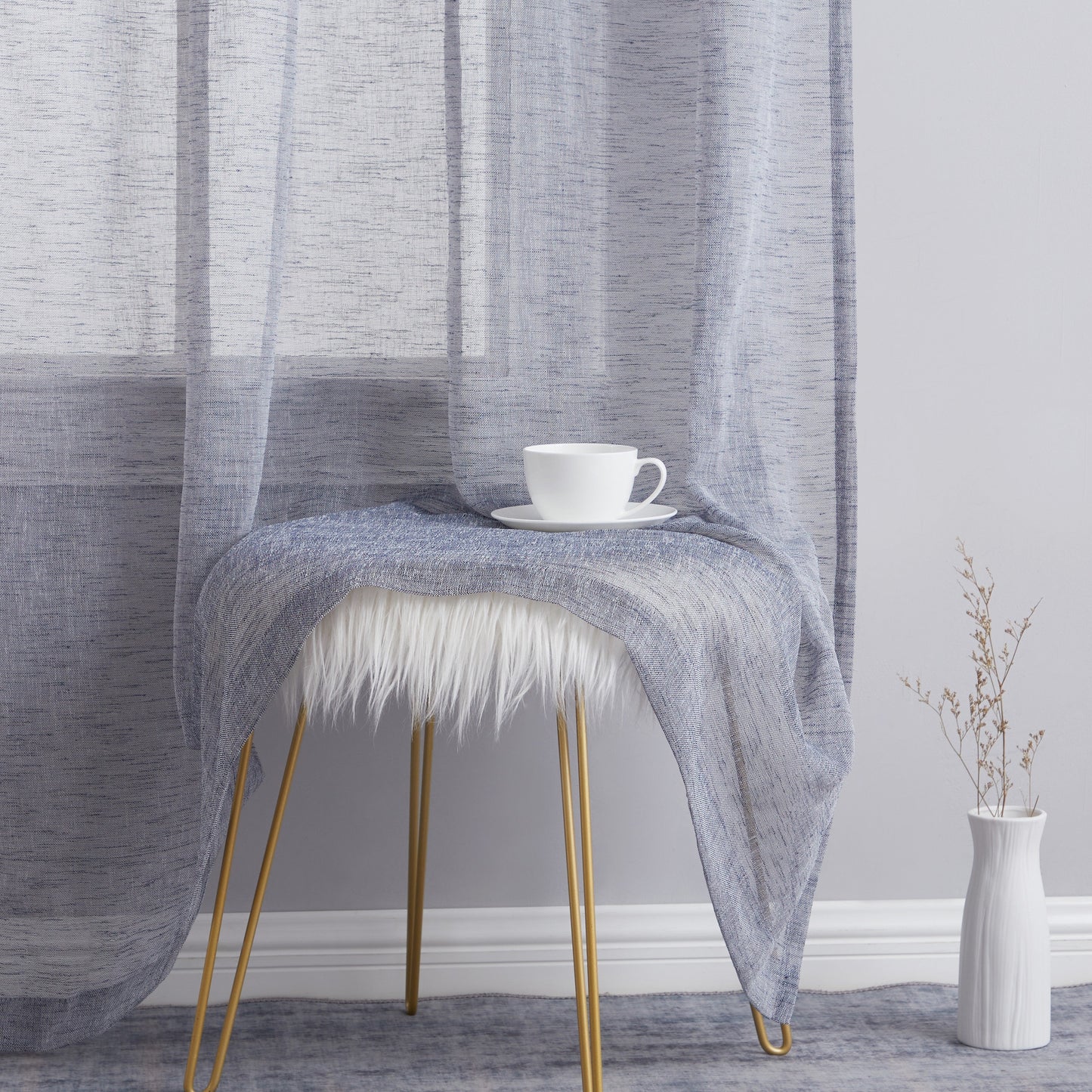 Penelope Faux Linen Sheer Curtain Panels