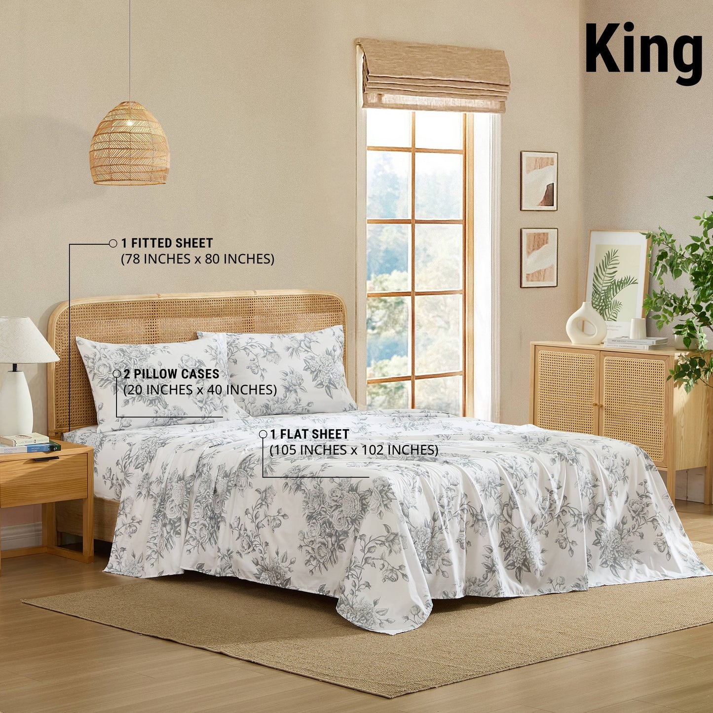 Rose Toile Floral Bed Sheets