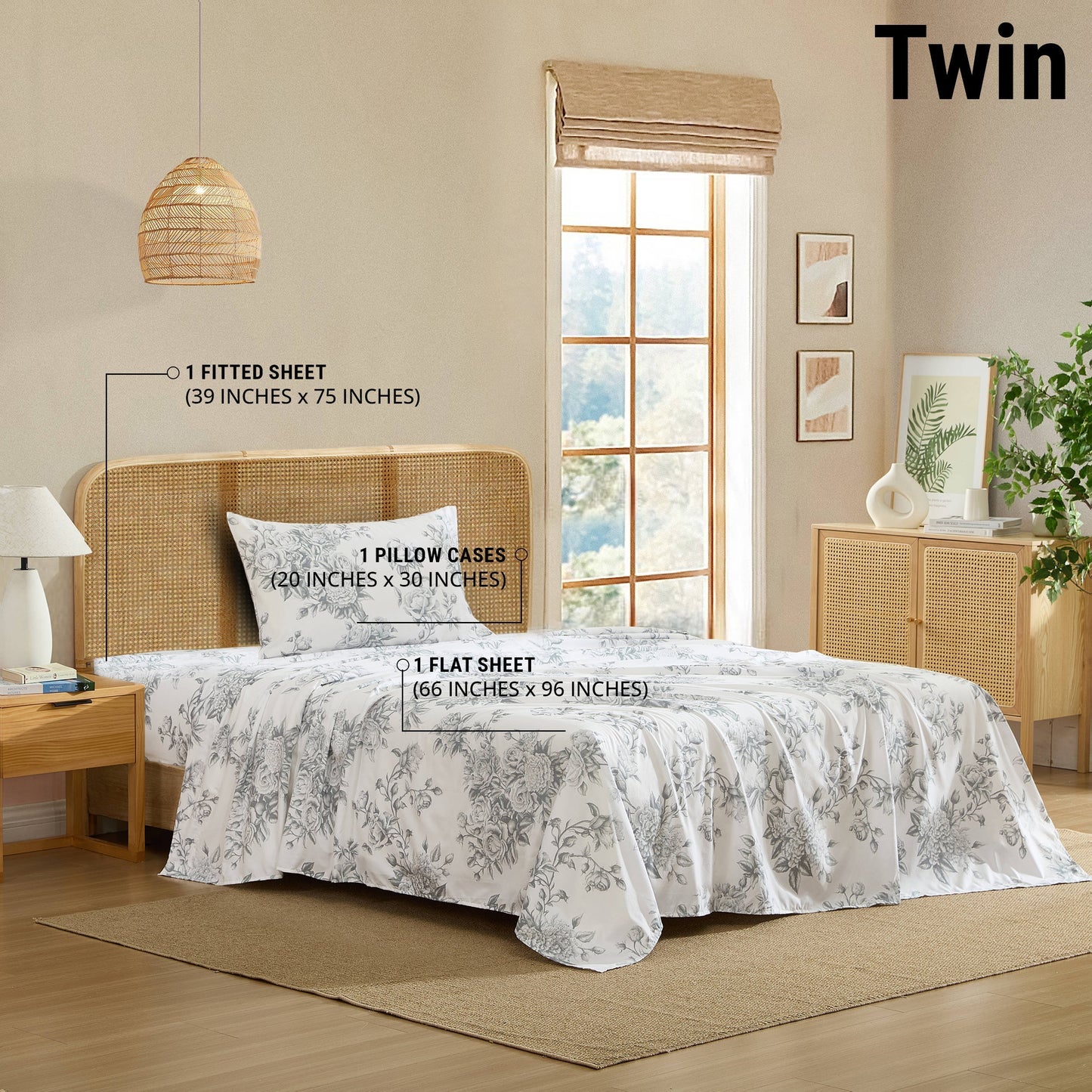 Rose Toile Floral Bed Sheets