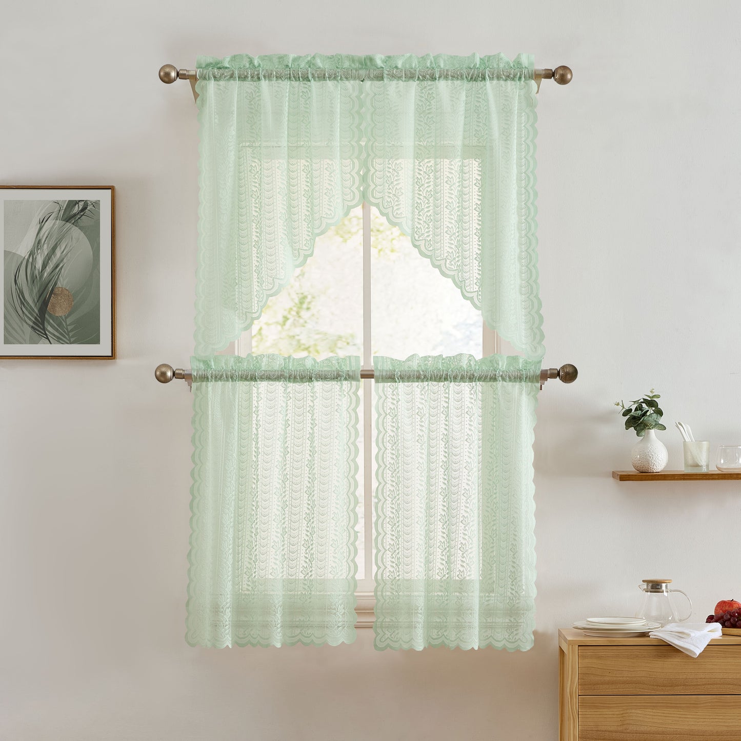 Sophia Floral Sheer Rod Pocket Lace Tiers