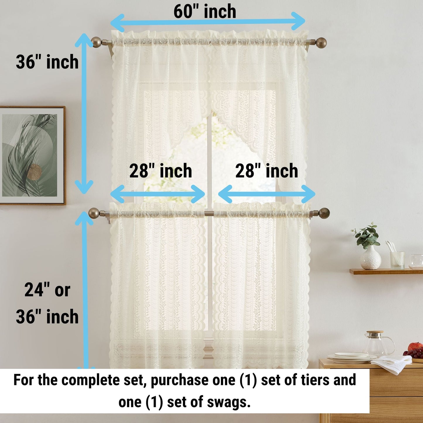 Sophia Floral Sheer Rod Pocket Lace Tiers