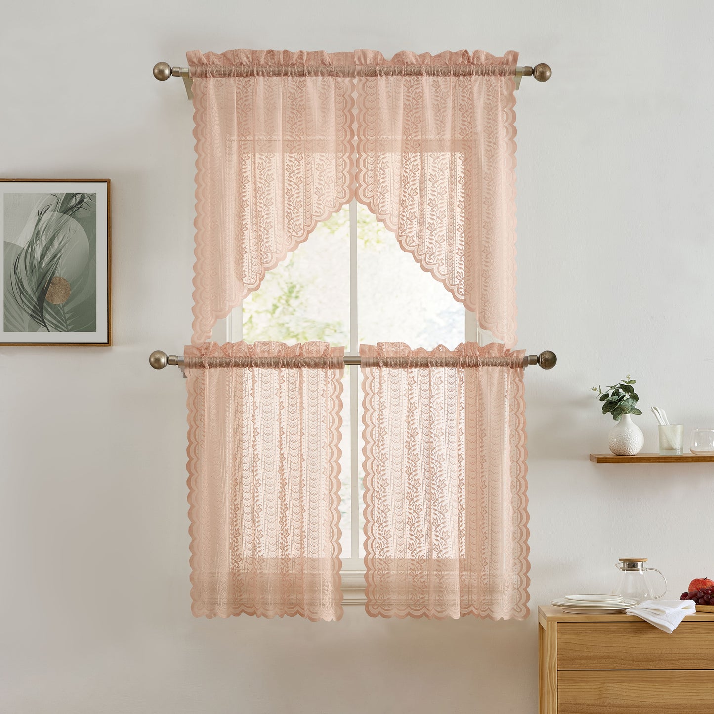Sophia Floral Sheer Rod Pocket Lace Tiers