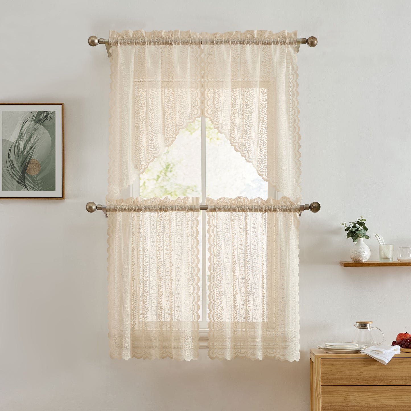 Sophia Floral Sheer Rod Pocket Lace Tiers