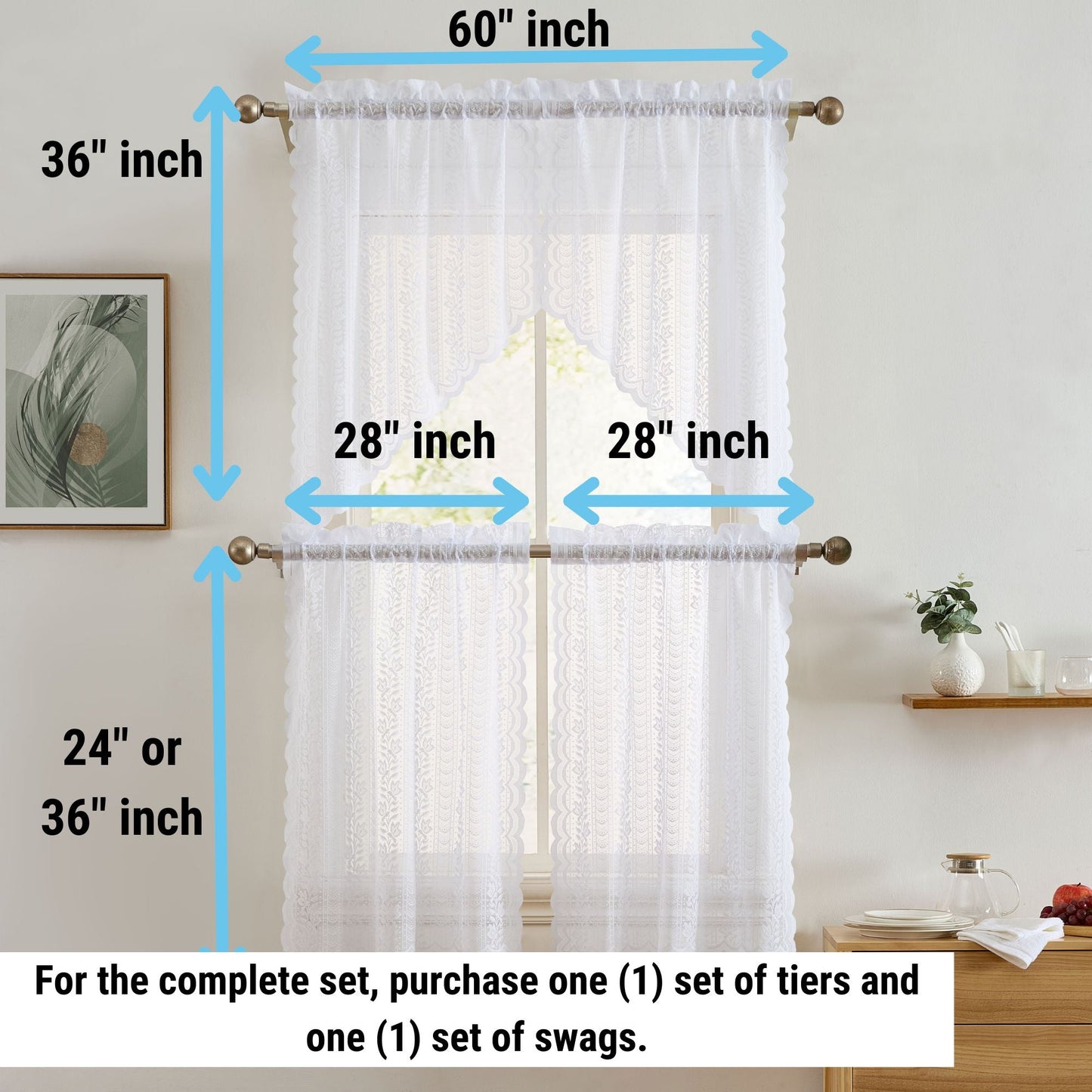 Sophia Floral Sheer Rod Pocket Lace Swags