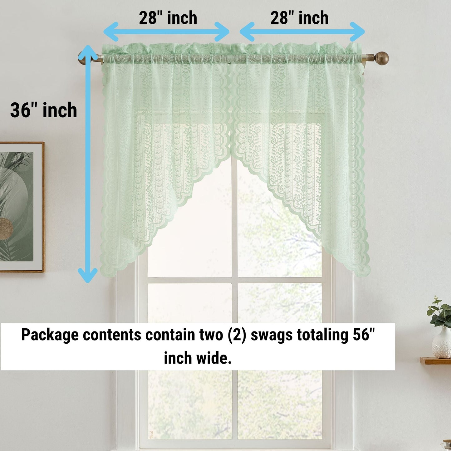 Sophia Floral Sheer Rod Pocket Lace Swags