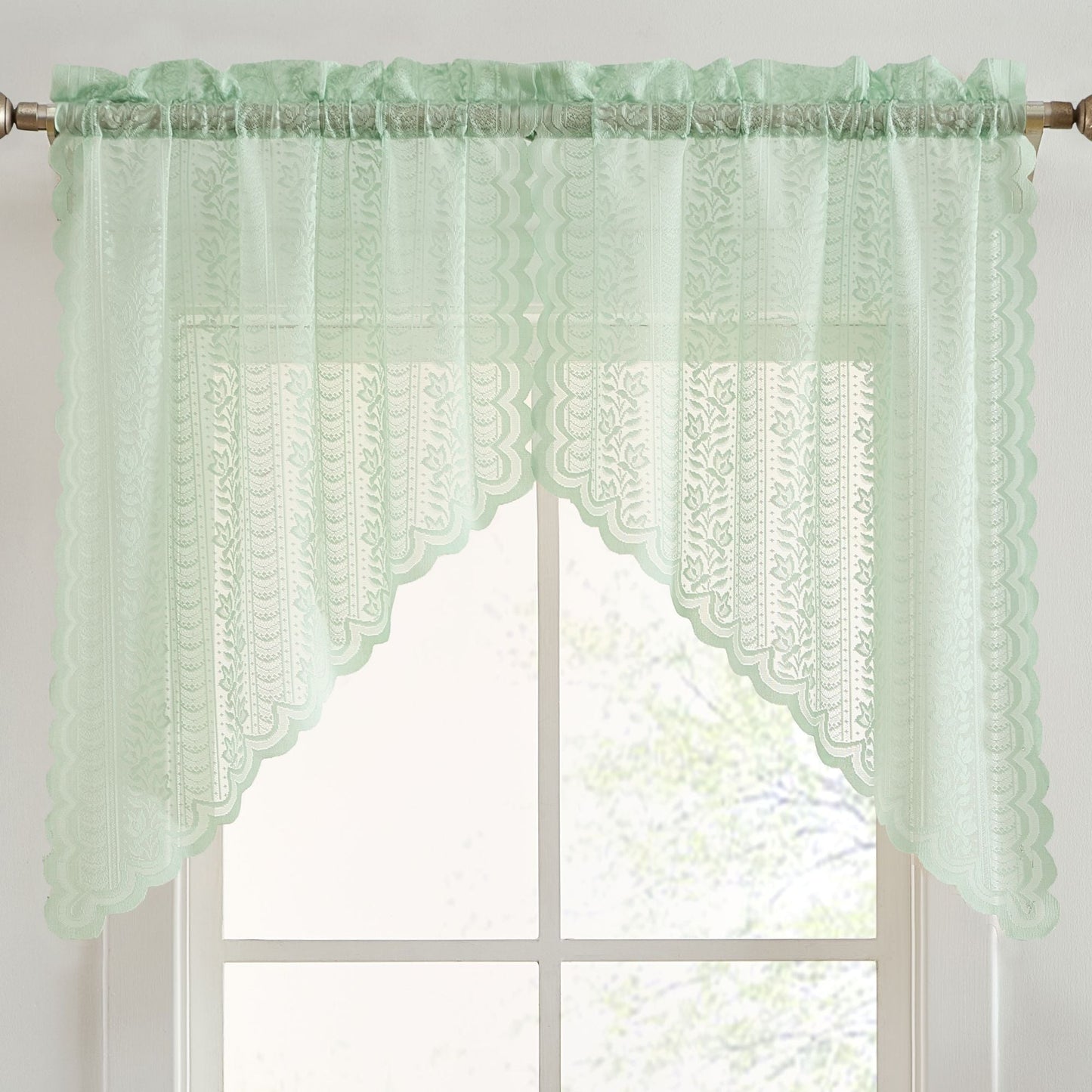 Sophia Floral Sheer Rod Pocket Lace Swags