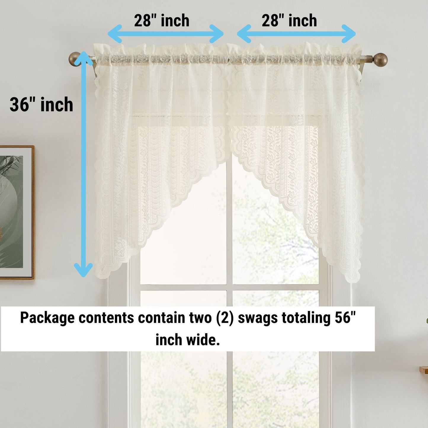 Sophia Floral Sheer Rod Pocket Lace Swags