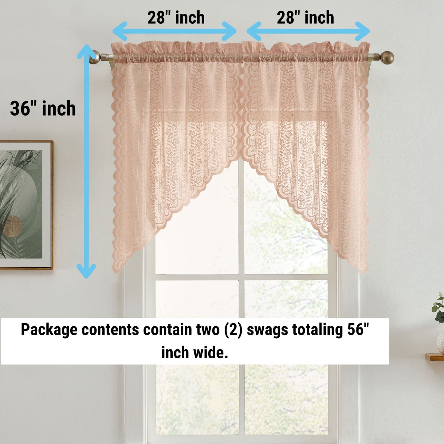 Sophia Floral Sheer Rod Pocket Lace Swags
