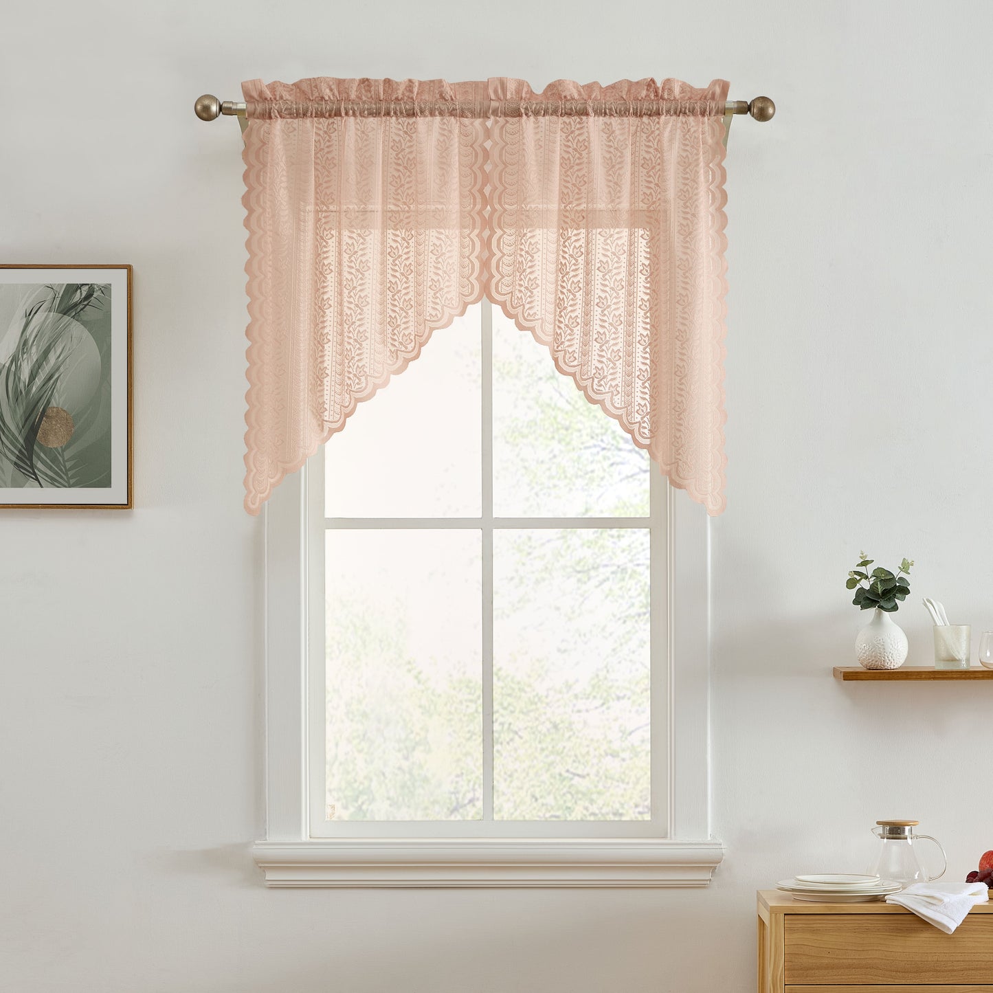 Sophia Floral Sheer Rod Pocket Lace Swags