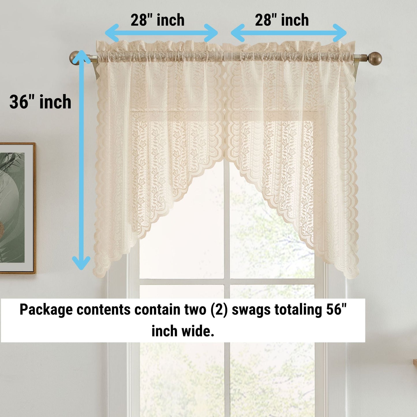 Sophia Floral Sheer Rod Pocket Lace Swags