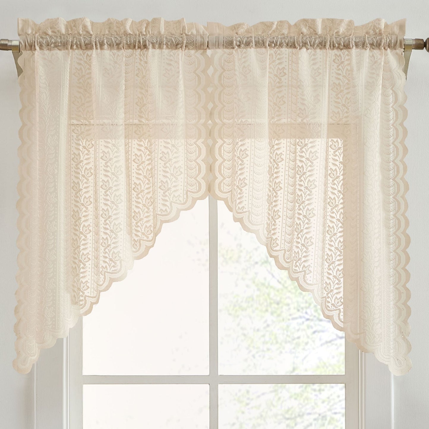 Sophia Floral Sheer Rod Pocket Lace Swags