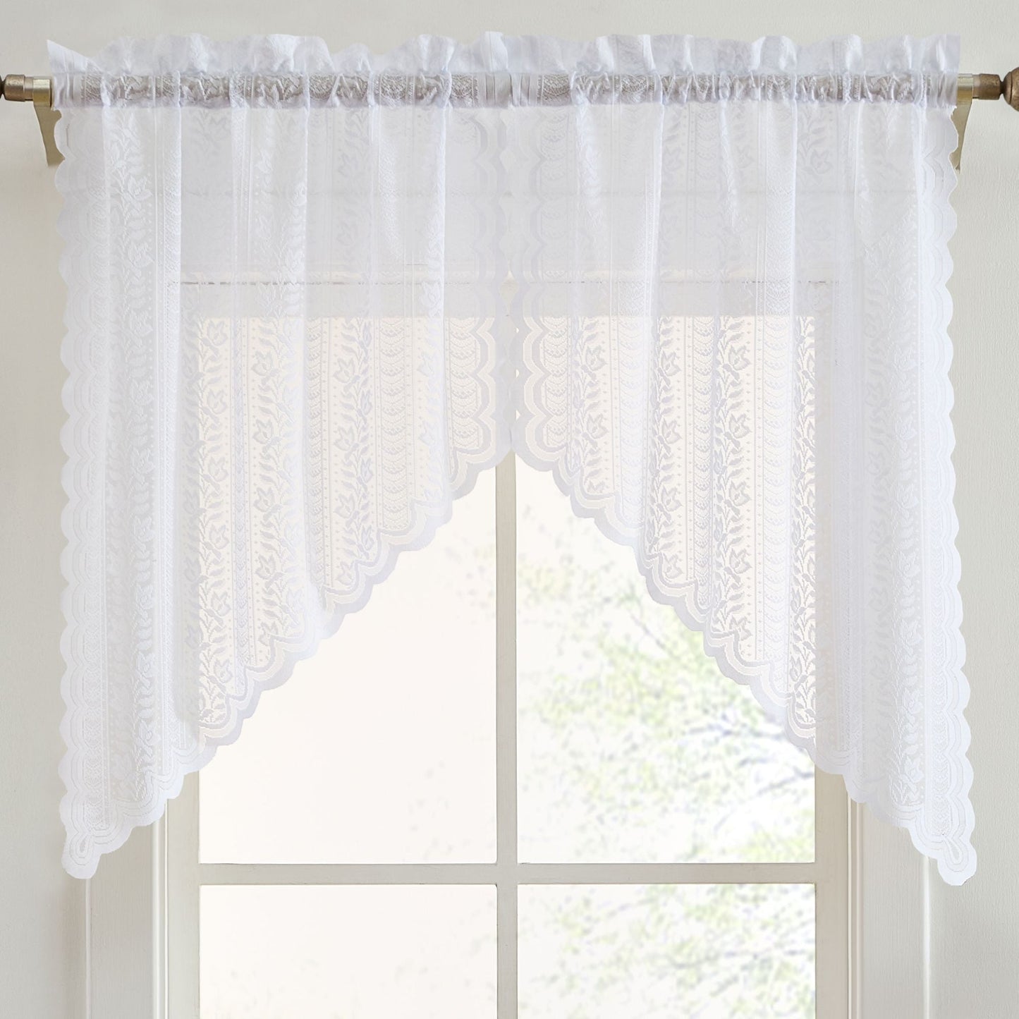 Sophia Floral Sheer Rod Pocket Lace Swags