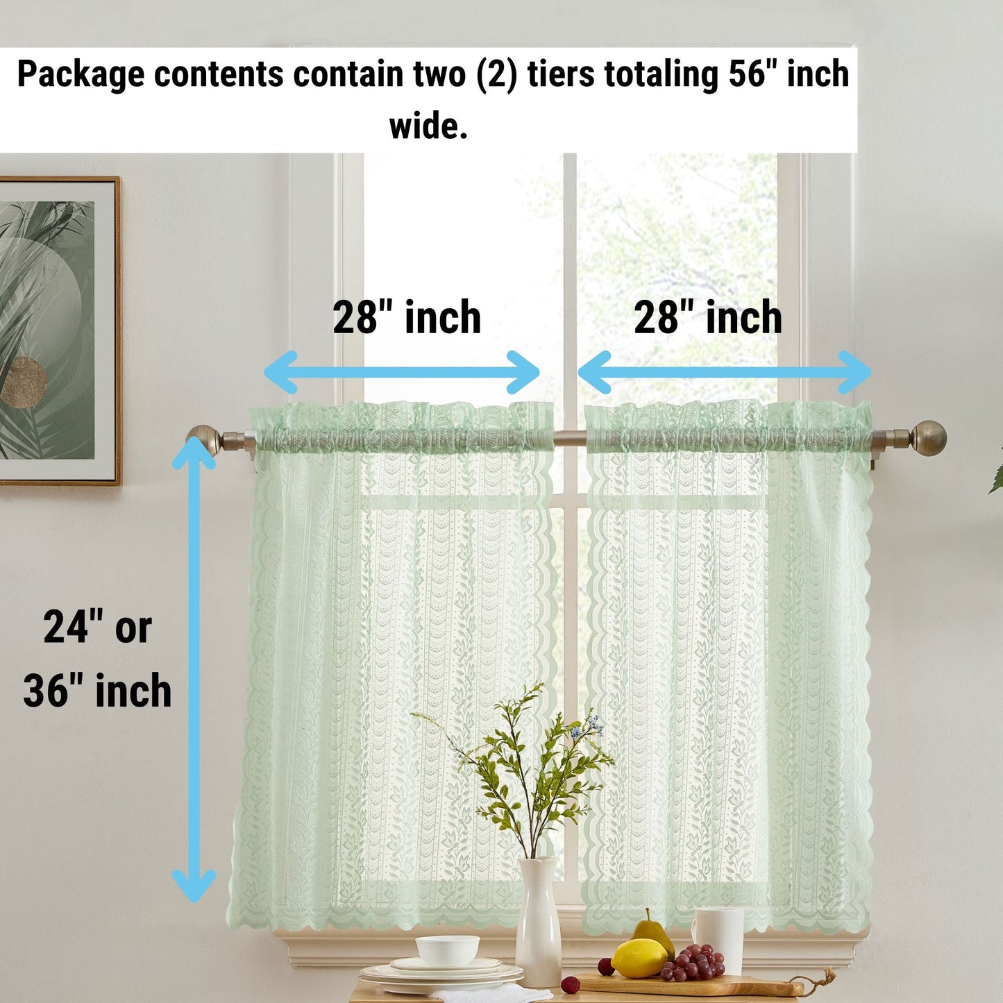 Sophia Floral Sheer Rod Pocket Lace Tiers