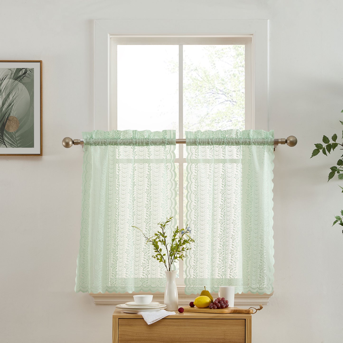 Sophia Floral Sheer Rod Pocket Lace Tiers