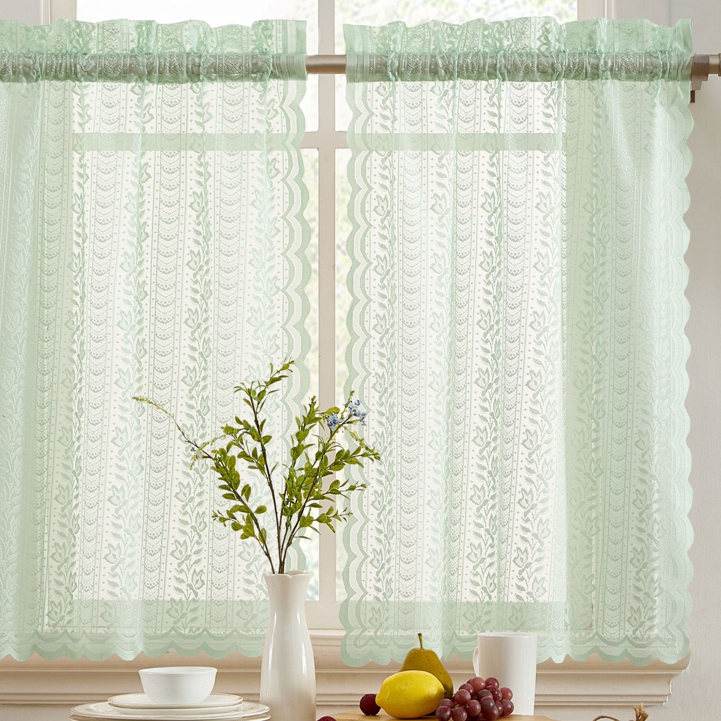 Sophia Floral Sheer Rod Pocket Lace Tiers
