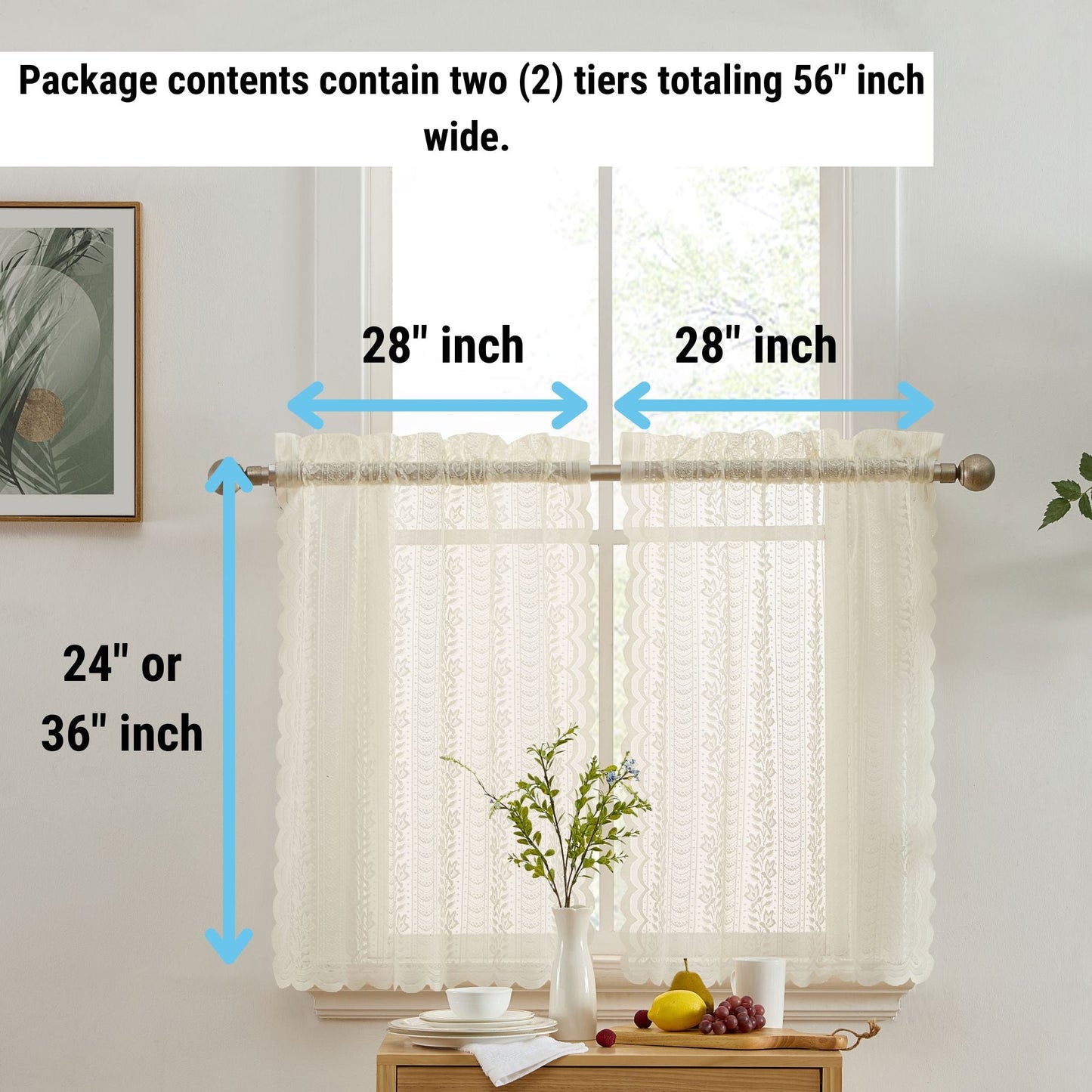 Sophia Floral Sheer Rod Pocket Lace Tiers