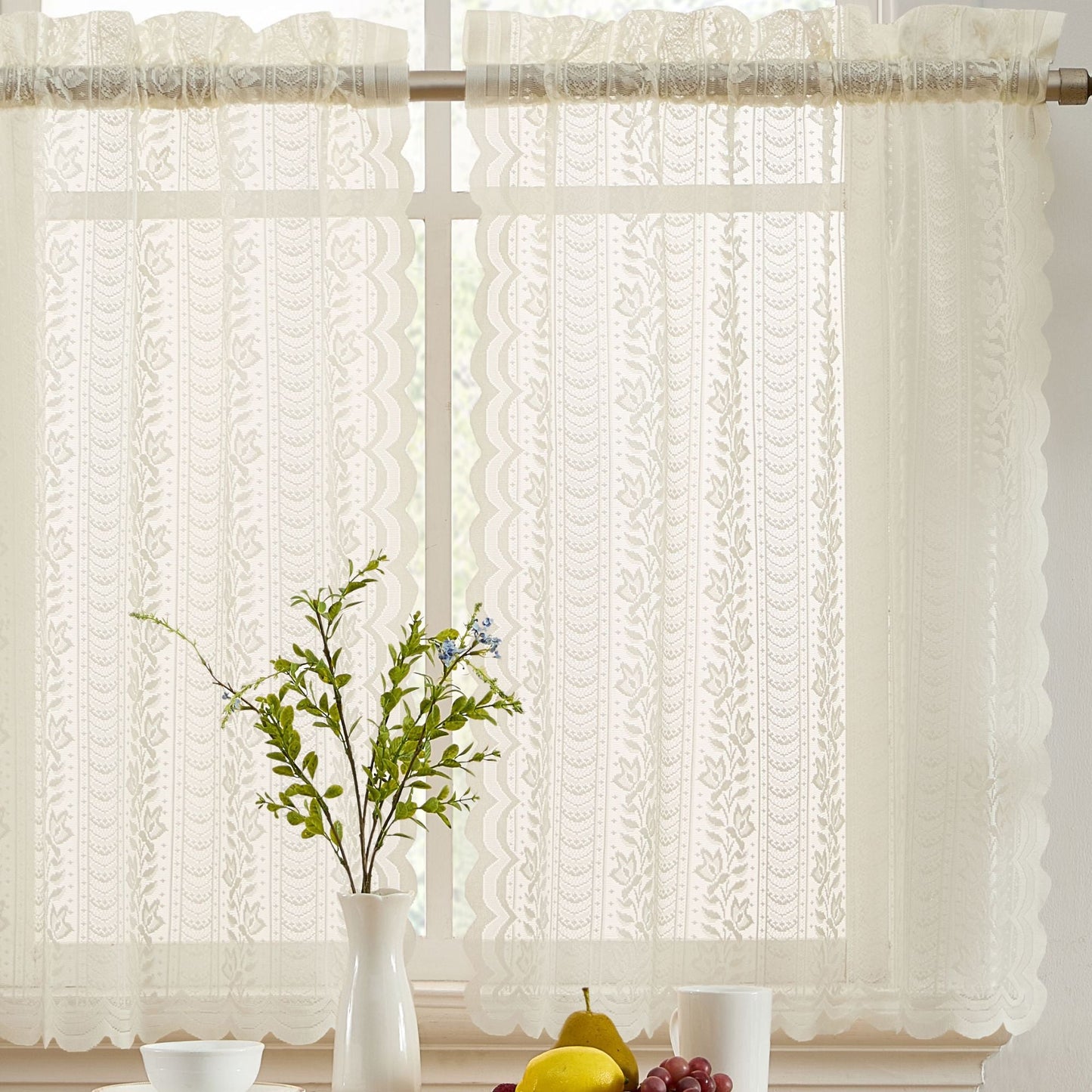 Sophia Floral Sheer Rod Pocket Lace Tiers