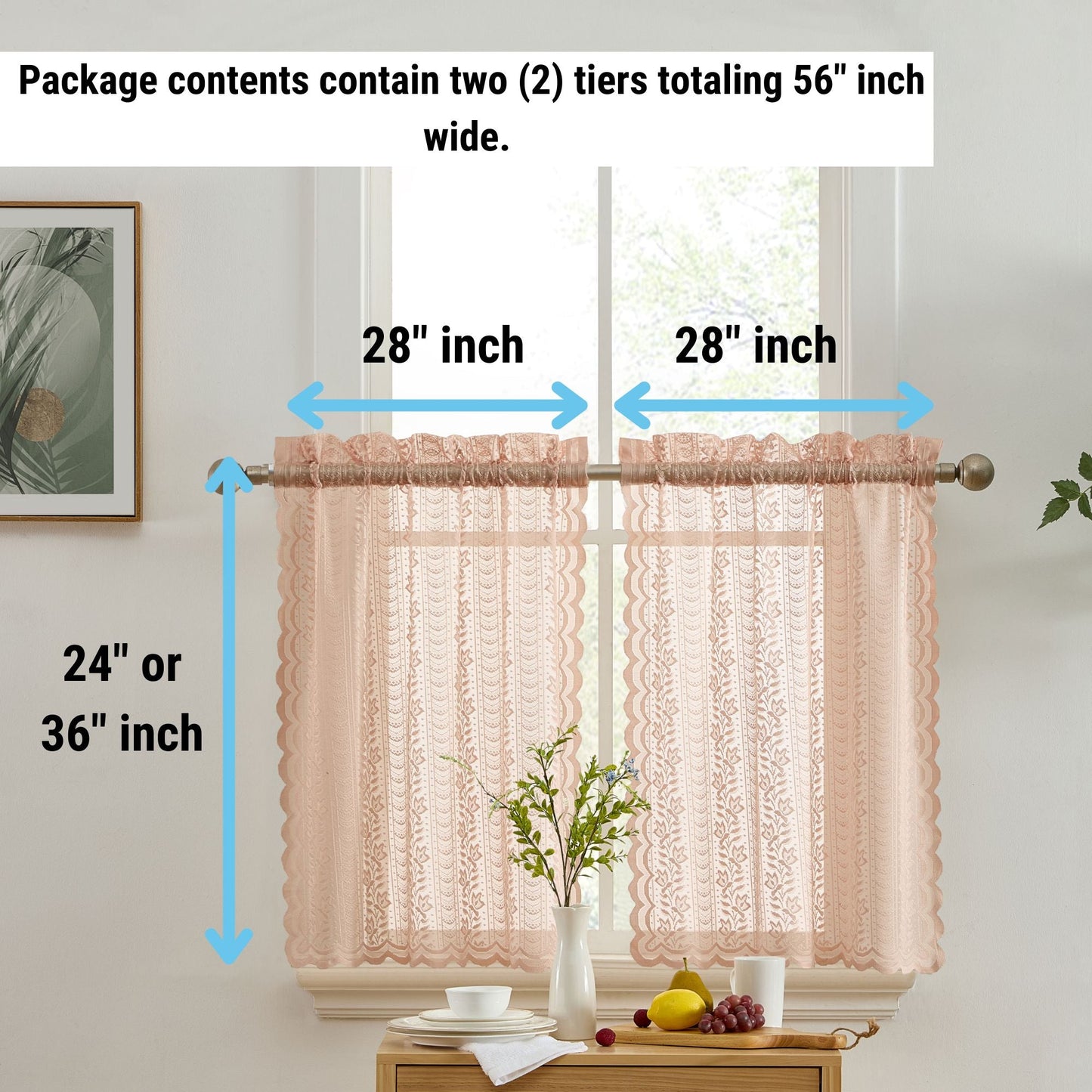 Sophia Floral Sheer Rod Pocket Lace Tiers