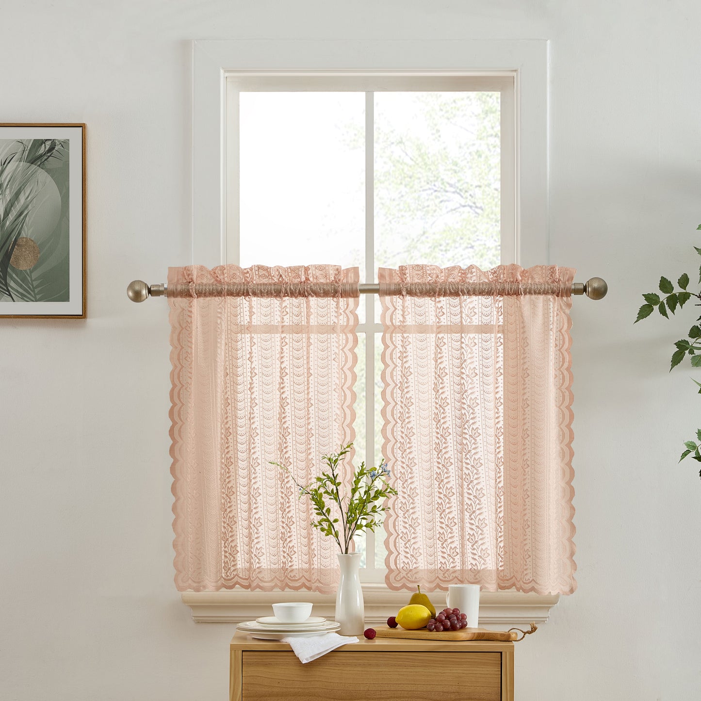 Sophia Floral Sheer Rod Pocket Lace Tiers