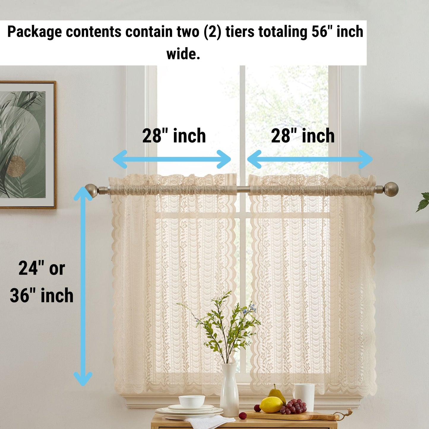 Sophia Floral Sheer Rod Pocket Lace Tiers