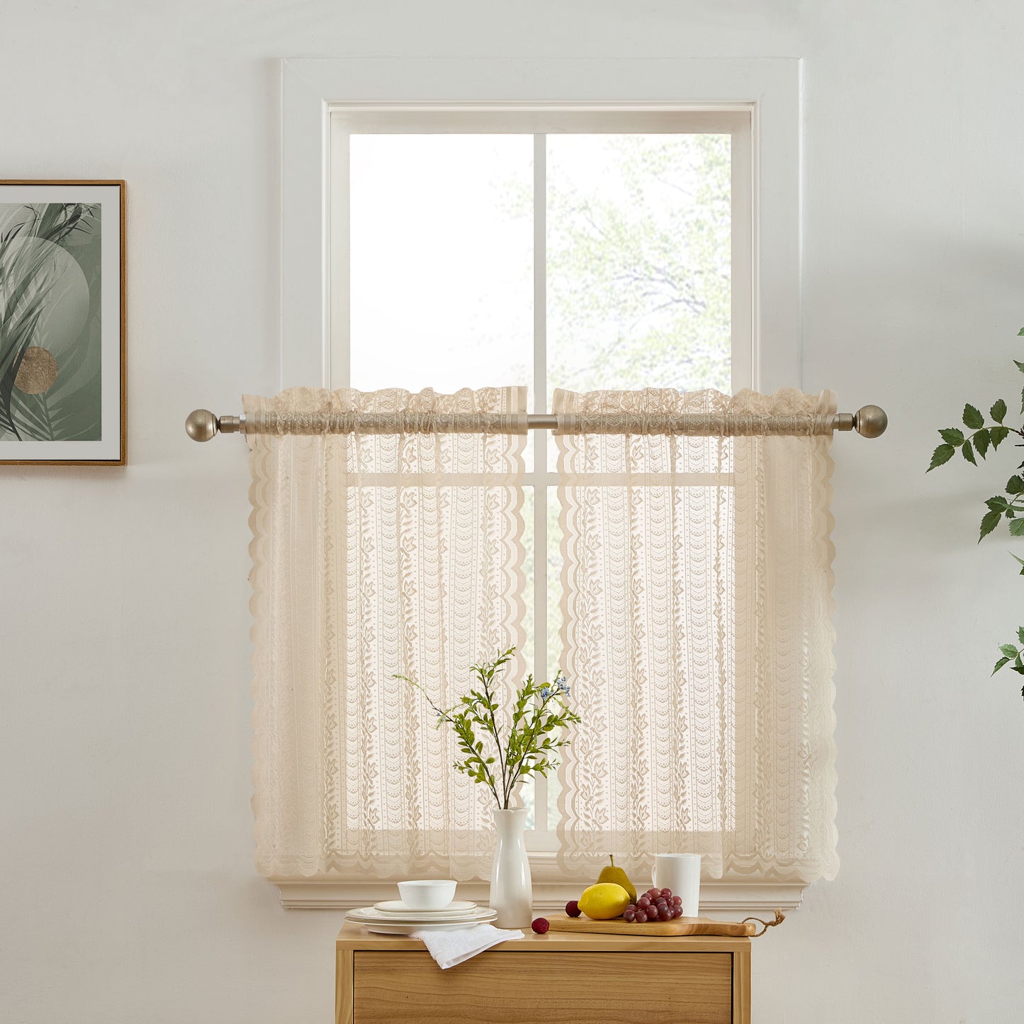 Sophia Floral Sheer Rod Pocket Lace Tiers