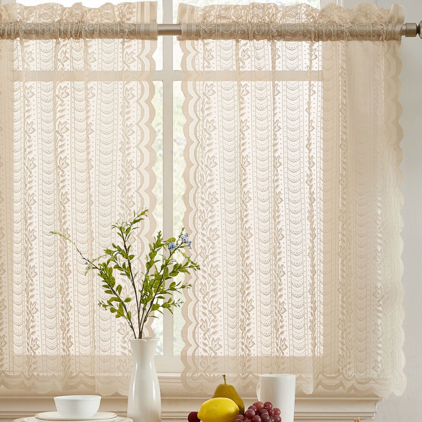 Sophia Floral Sheer Rod Pocket Lace Tiers