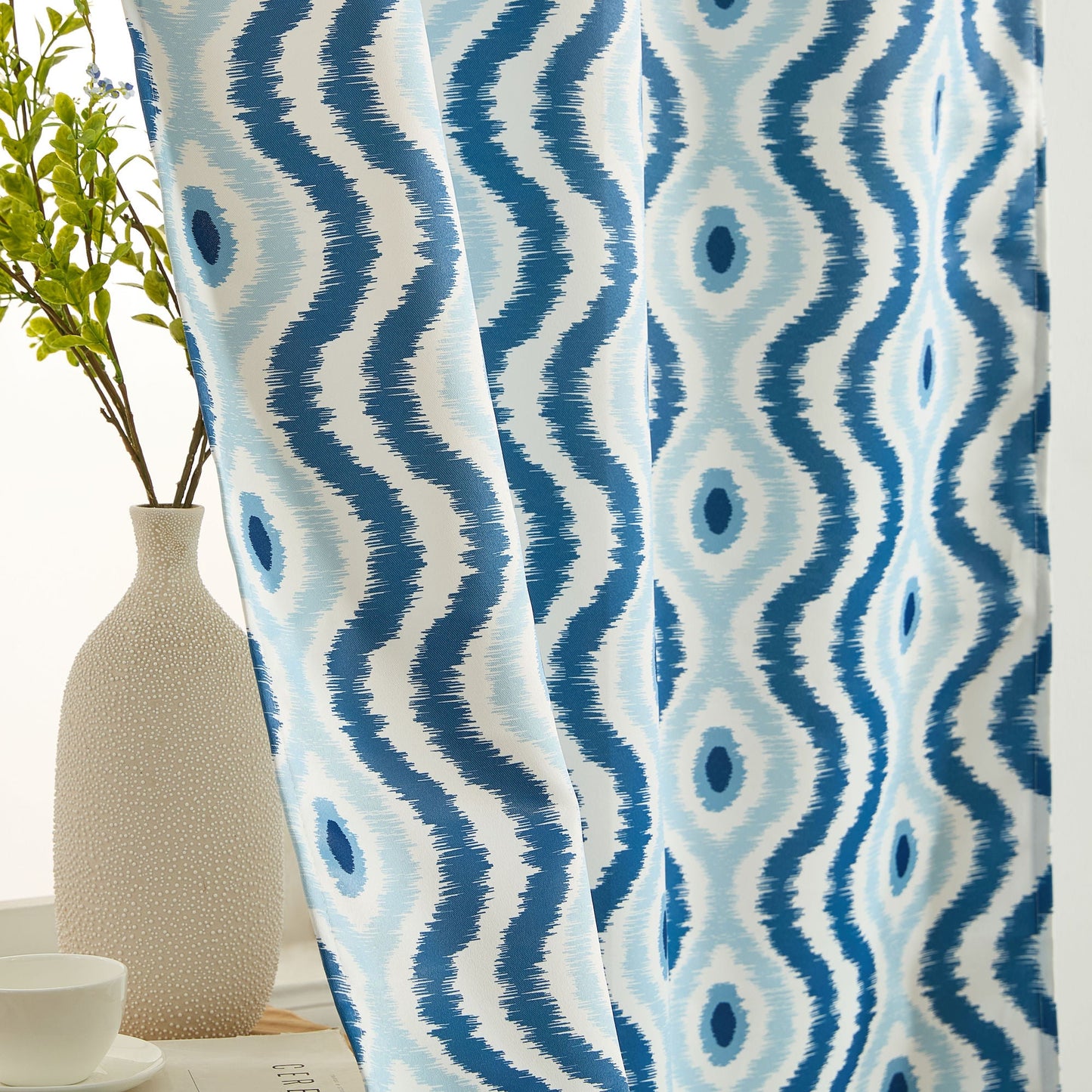 Tanner Ogee Boho Geometric Damask Grommet Room Darkening Window Curtains - Pair