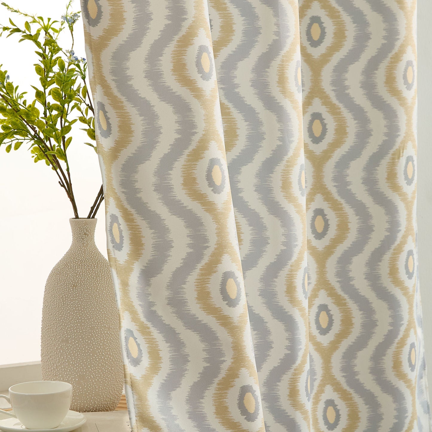 Tanner Ogee Boho Geometric Damask Grommet Room Darkening Window Curtains - Pair