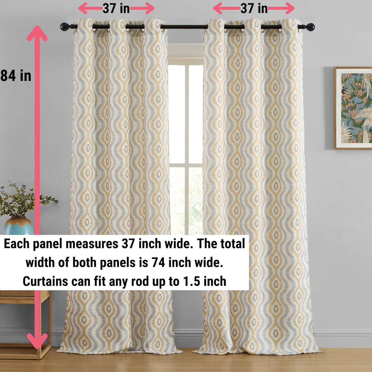 Tanner Ogee Boho Geometric Damask Grommet Room Darkening Window Curtains - Pair