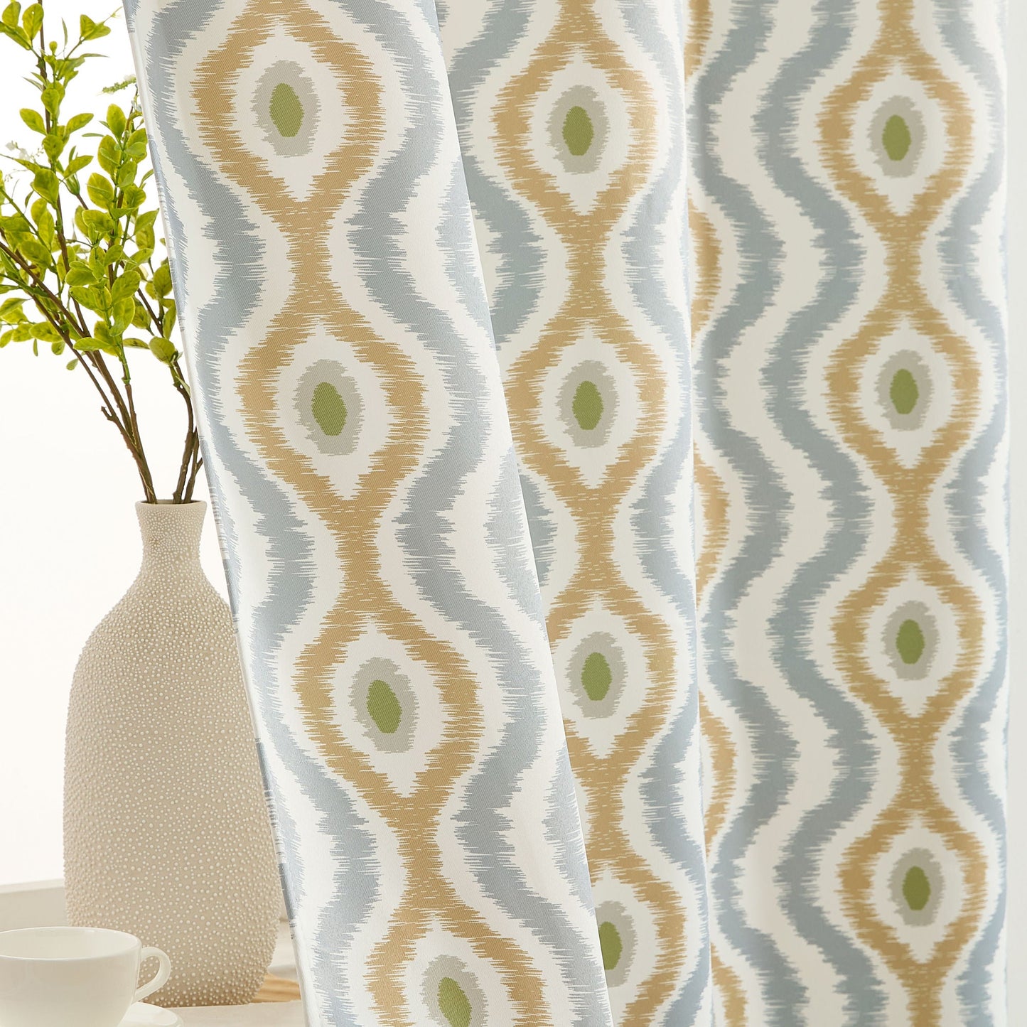 Tanner Ogee Boho Geometric Damask Grommet Room Darkening Window Curtains - Pair