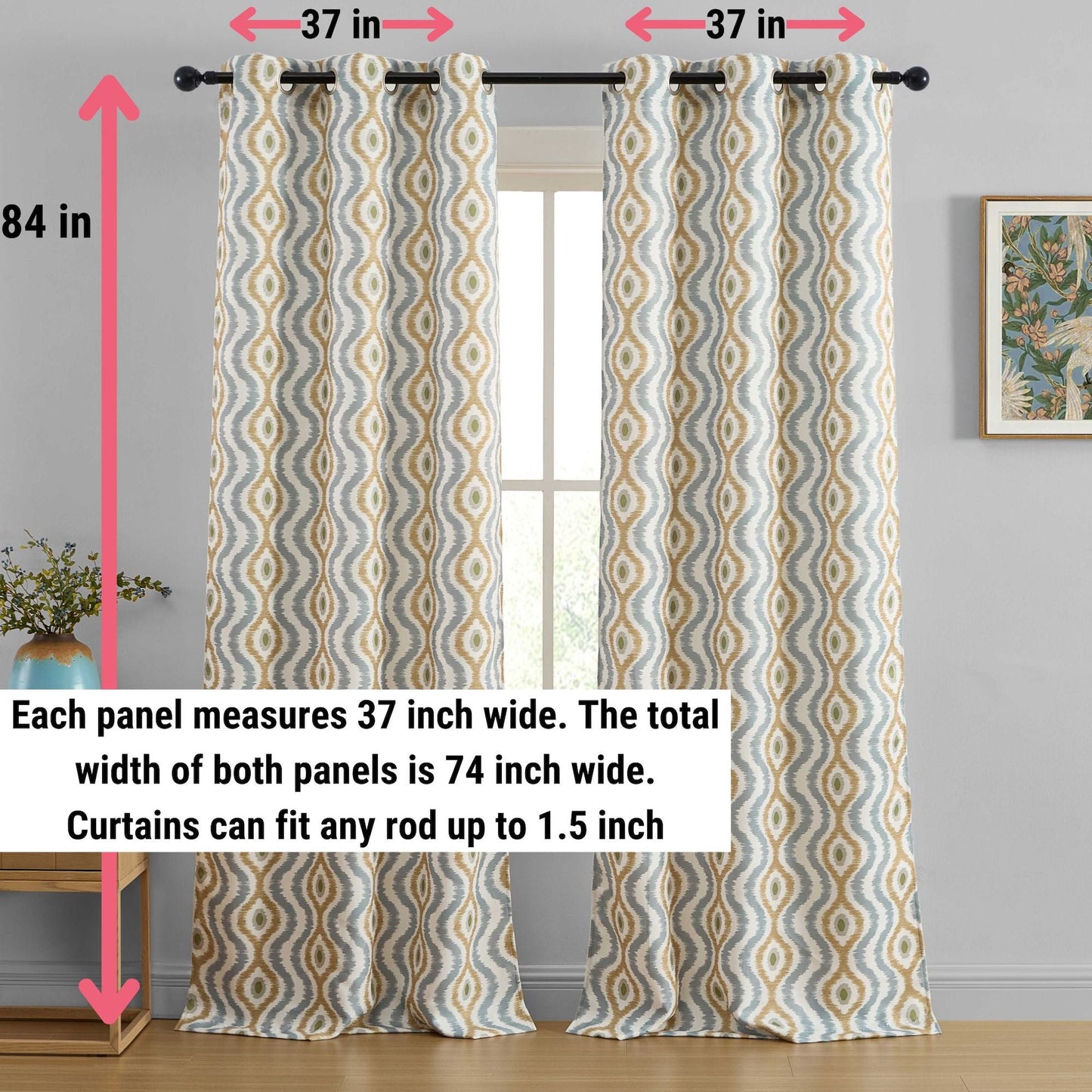 Tanner Ogee Boho Geometric Damask Grommet Room Darkening Window Curtains - Pair