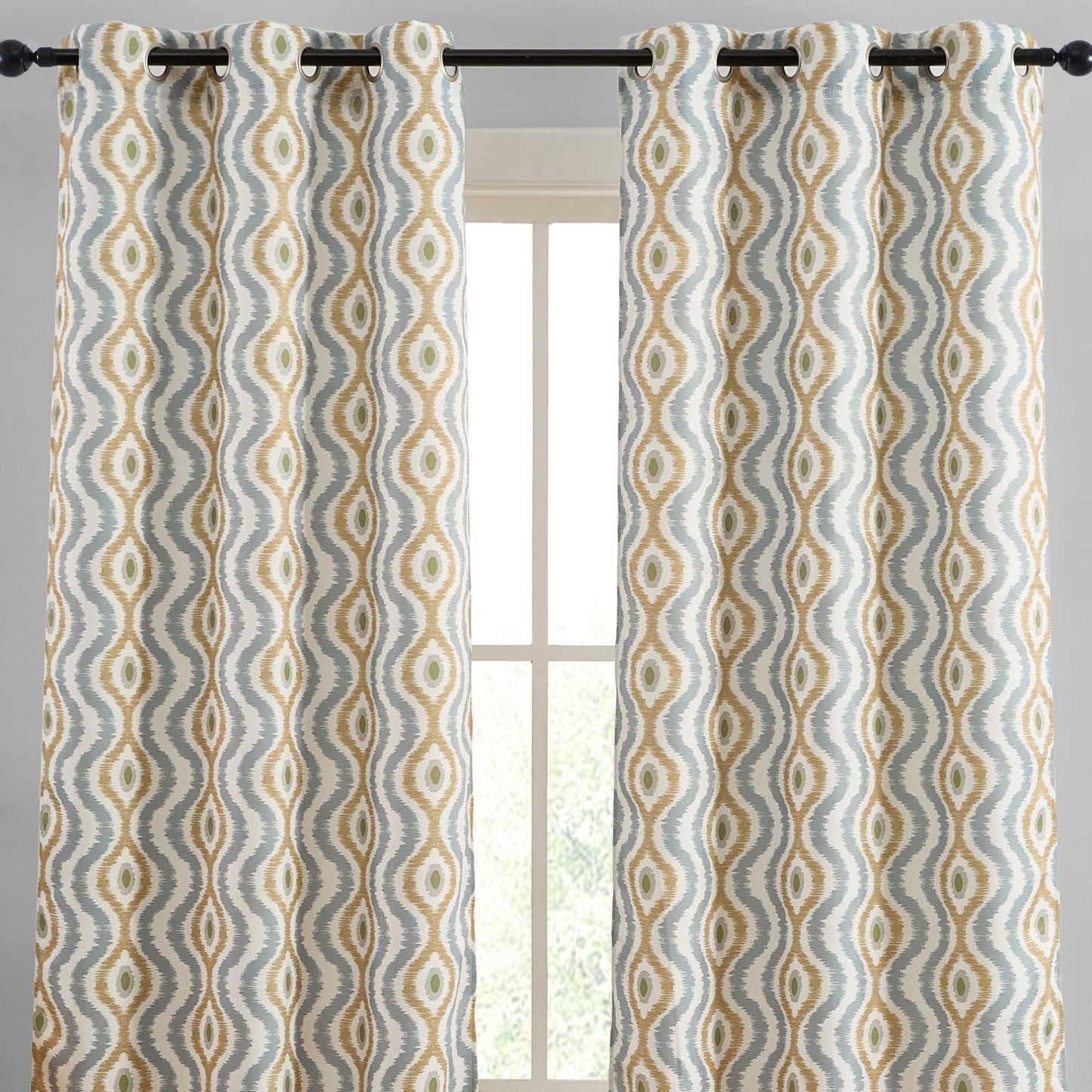 Tanner Ogee Boho Geometric Damask Grommet Room Darkening Window Curtains - Pair