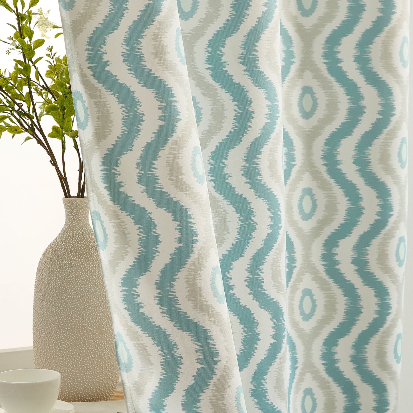 Tanner Ogee Boho Geometric Damask Grommet Room Darkening Window Curtains - Pair