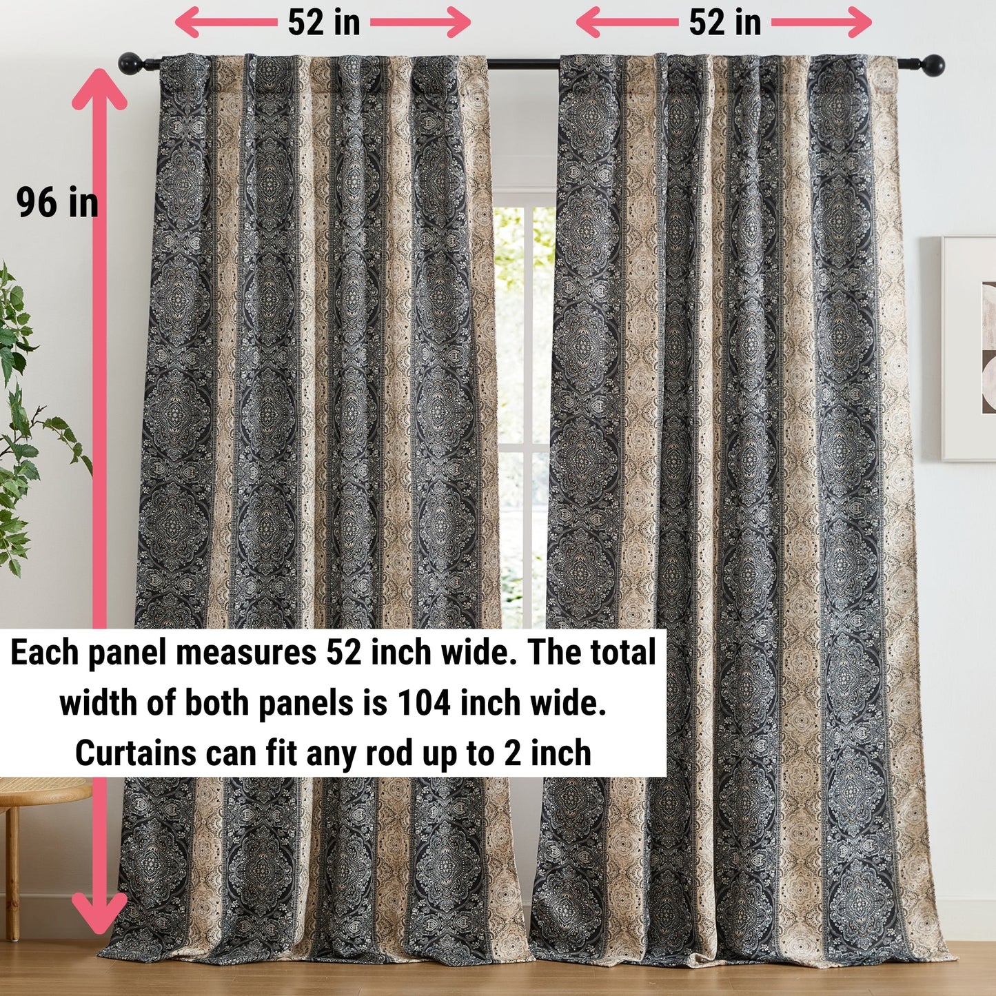 William Boho Damask Striped Room Darkening Curtains - Set of 2