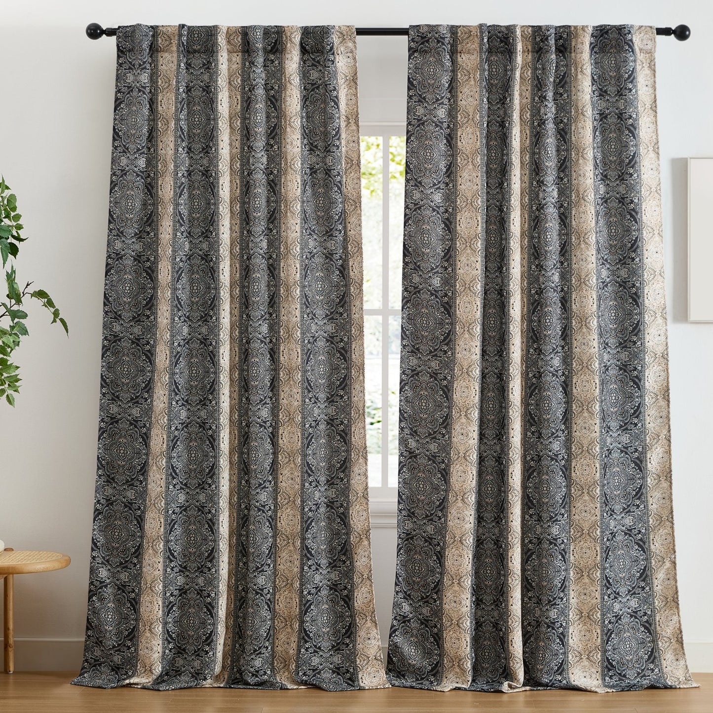 William Boho Damask Striped Room Darkening Curtains - Set of 2