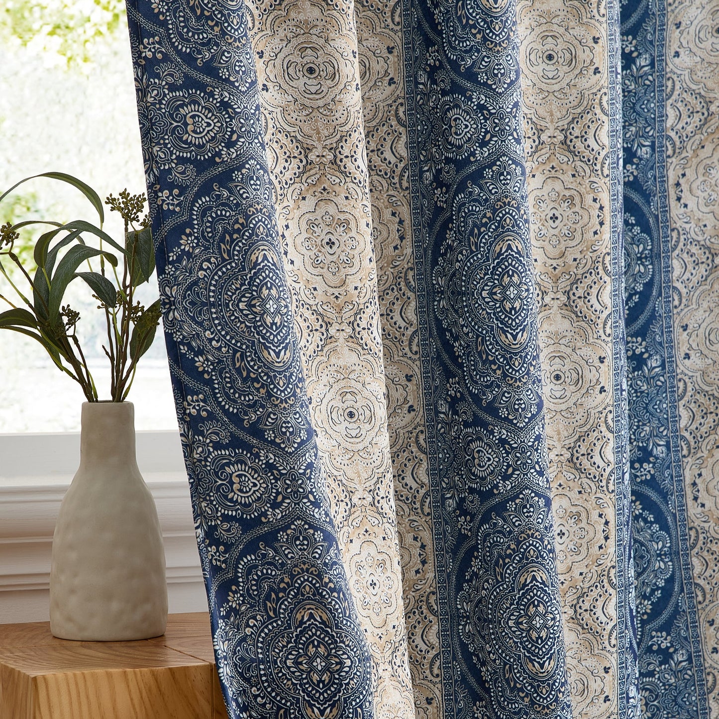 William Boho Damask Striped Room Darkening Curtains - Set of 2