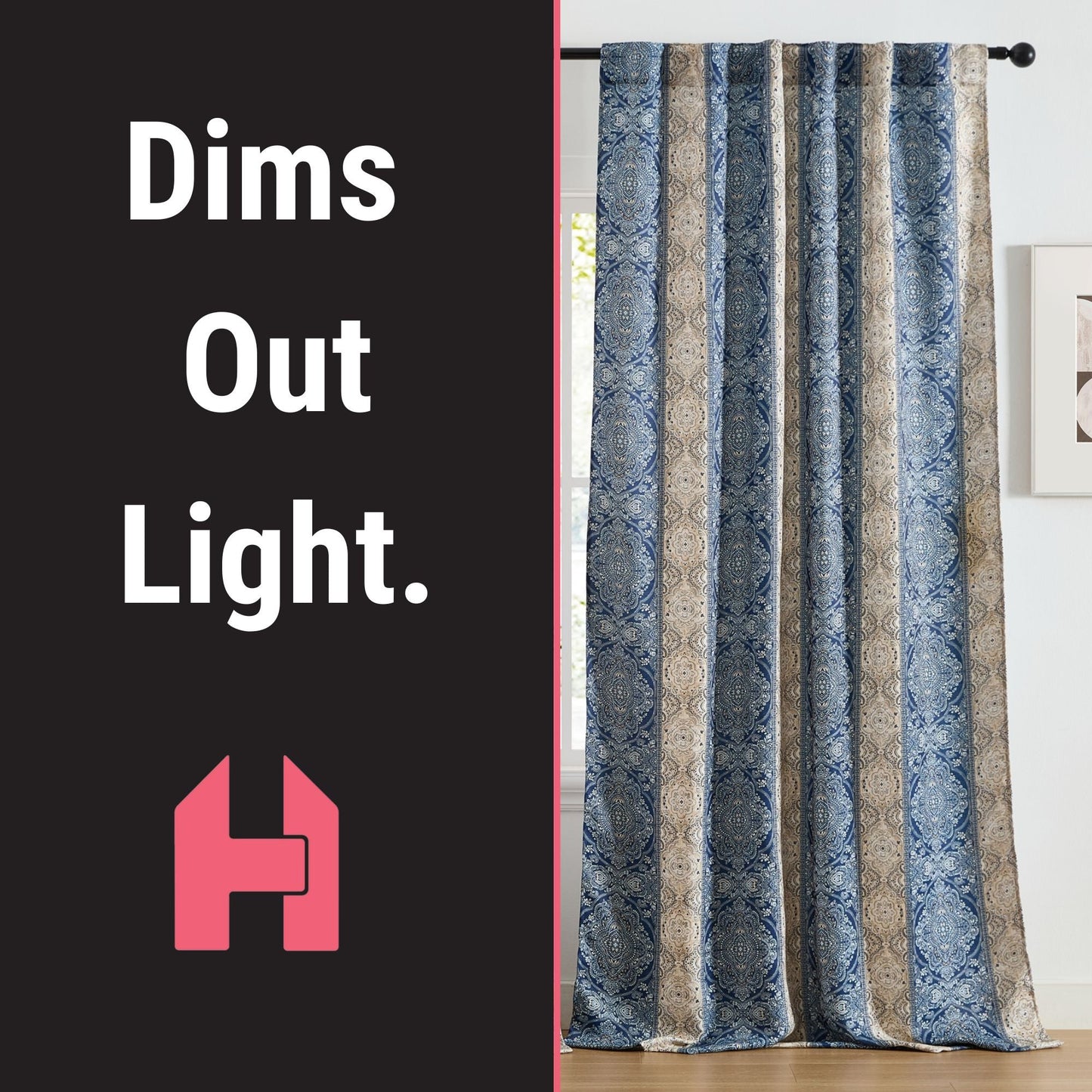William Boho Damask Striped Room Darkening Curtains - Set of 2
