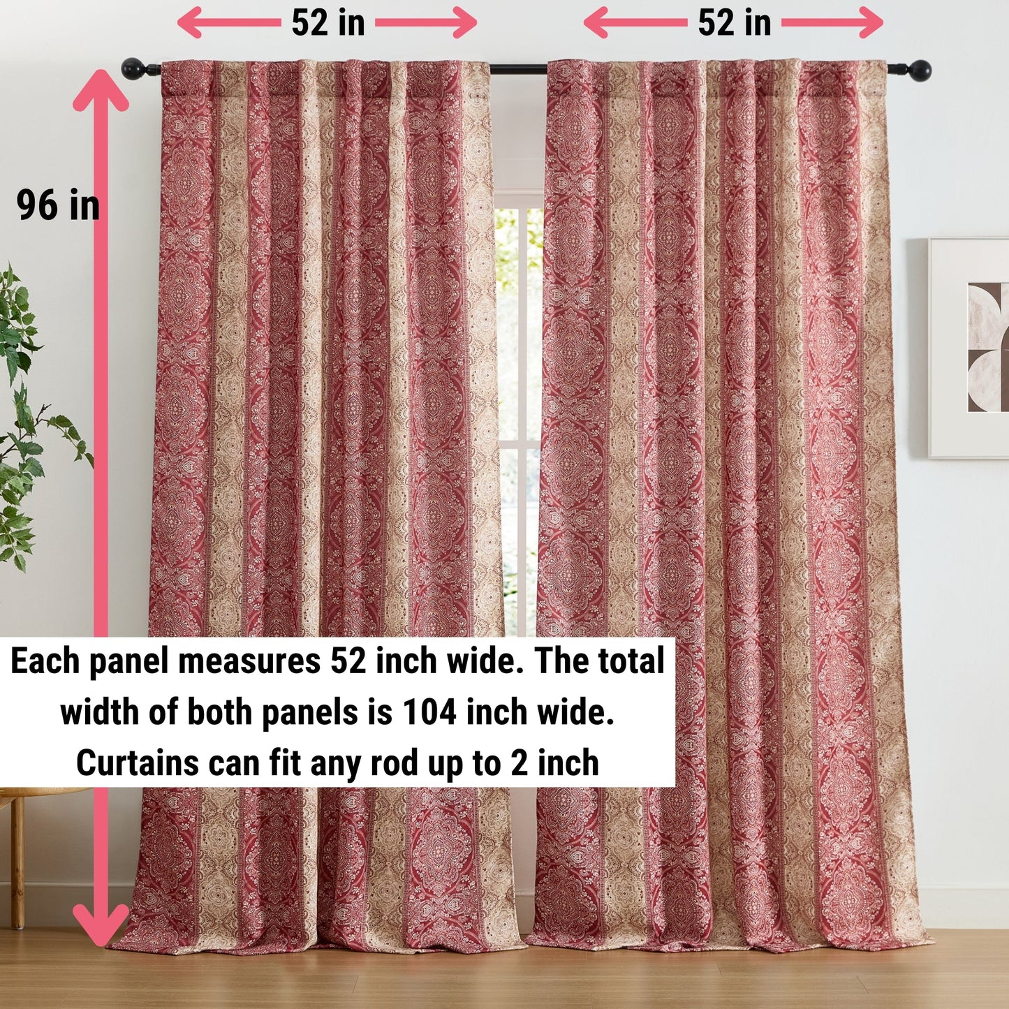 William Boho Damask Striped Room Darkening Curtains - Set of 2