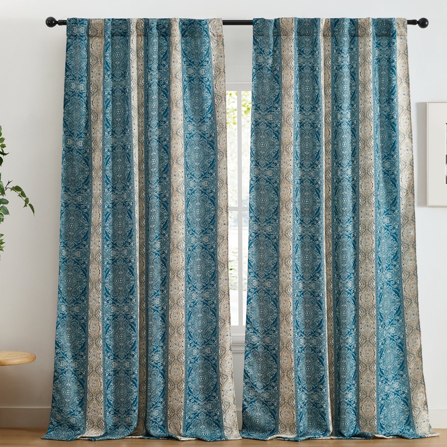 William Boho Damask Striped Room Darkening Curtains - Set of 2